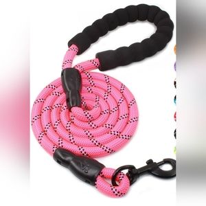 Pink 5ft Nylon Rope Reflective Dog Leash With Padded Handle